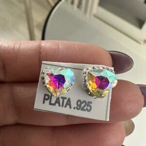 NEW 925 Sterling Silver Heart Zircons Small Earrings